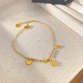 Chic gold titanium steel bracelet with orange turquoise beads and clover charms - Clover Star Style (X2015)