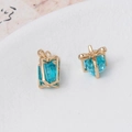 Detail of blue crystal gift box charms with gold bow wireframe for jewelry making - Blue