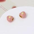 Macro detail of heart-shaped pink enamel beads with yellow heart for DIY jewelry making - Pink Base Small Yellow Heart Style (LF3027) / 10x11mm