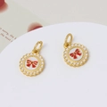 Close-up of golden enamel heart charms with red bows for DIY jewelry accessories - White Base Red Bowknot Style (LF3027) / 13x16mm