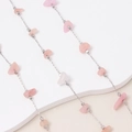 Detalle de cuentas de cristal de piedra rosa en cadena de cobre plateado para joyería - 0,5m / Cuarzo Rosa (Plateado)