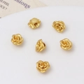 Detailed view of matte gold rose flower charms with Fu character engraving for DIY jewelry - 04#6*7mm