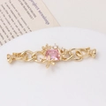 Macro shot of gold floral connector with pink zircon and pearls for DIY jewelry making - 20*63mm / Gold Pink Rhinestone Style (02#)