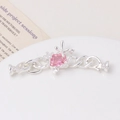 Detail of flower clasp with pink square zircon and magnetic closure for jewelry - 20*63mm / Silver Pink Rhinestone Style (04#)
