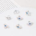 Silver flower jewelry connector with blue zircon stone for DIY pearl bracelet necklaces - Silver Flower
