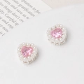Detailed view of pink heart-shaped crystal charms with white pearls in silver setting - 11*9mm / 04 Silver Pink Heart