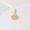 Macro view of gold fan leaf pendant with inlaid zircon and opal stone detail - Ginkgo Leaf Style (02#15*22mm)
