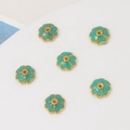 Detailed top view of 8mm teal cloisonné enamel flower bead spacers for jewelry DIY - 7mm / Aqua Blue Flower