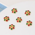 Macro detail of 8mm cloisonne flower bead caps with red and green enamel for DIY jewelry - Red and Green Flower