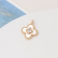Detail of clover pendant with white mother-of-pearl and cubic zirconia in gold plating - 22# Four-leaf Clover (13*16mm)