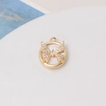 Detailed close-up of a gold-plated circular butterfly pendant with white zircon stones - Rhinestone Butterfly Style (03#19*21mm)