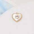 Macro view of gold-plated shell heart pendant with bead edge and center zircon stone - 33#13*14mm