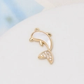 Macro view of gold-plated dolphin pendant with white shell inlay and zircon accents - 36#13*23mm