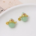 Close-up of gourd jade charms with gold filigree and lucky coin pendant on porcelain - 17x17mm / Green Hulu Style (02#)