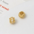 Macro view of gold plated bead featuring sparkling cubic zirconia and filigree patterns - Gold Zirconia Inlaid Hollow Ring Style (04#) / 8mm / Gold
