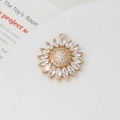 Macro view of sunflower pendant with marquise-cut zircons and gold-plated copper finish - Large Sunflower Style (02#24*26mm)