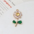 Macro detail of sunflower pendant with pink petals, yellow core and green gem leaves - Light Pink Petal Flower Style (07#14*28mm)