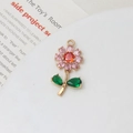 Detailed view of daisy pendant with pink and red gemstones for DIY jewelry crafts - Pink Red Floral Style (08#14*28mm)