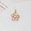 Macro detail of gold flower pendant with sparkling zircon center and textured petals - Round Floral Style (03#18*20mm)