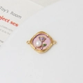 Detail of purple enamel rose flower pendant connector with white pearl and gold frame - 15x19mm