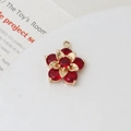 Macro detail of red zircon daisy flower pendant with gold metal leaf for DIY jewelry - Five-Petal Red Flower Style (10#18*20mm)
