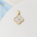 Detail of 18K gold-plated four-leaf clover pendant with white shell and zircon stone - 45#14*17mm