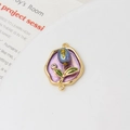 Macro shot of a floral enamel connector with freshwater pearls for DIY jewelry making - 17x23mm / Blue-Purple Bud Irregular Style (LF3229-03)