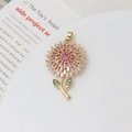 Close-up of a daisy pendant with pink and white zircon stones on a white background - Layered Zirconia Petal Style (12#23*36mm)