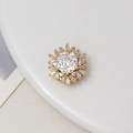 Golden sunburst snowflake bead charm with large central zircon and radial crystals - 15*17mm / White