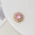 Pink gemstone sunflower charm in gold-plated copper with clear crystal accents - 15*17mm / Pink