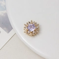Gold plated sunflower charm with purple zircon and white crystal stones for bracelets - 15*17mm / Lavender