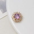 Exquisite sunflower charm with purple zircon and gold-plated copper for DIY jewelry making - 15*17mm / Pink Purple