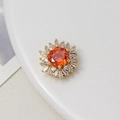 Gold-plated sunflower charm with orange rose-cut zircon and sparkling white stones - 15*17mm / Orange Red