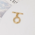 Close-up of gold-plated hexagonal OT toggle clasp with irregular hammered texture detail - Hexagonal Hammered (03#)
