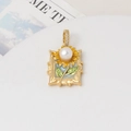 Square sunflower oil painting pendant with freshwater pearl and zircon gold plating - Sunflower Vintage Picture Frame Style (18#)