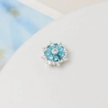 Perla a fiore in argento con petali di zircone blu mare e cristalli micro-pave - 17# Azzurro