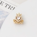 Macro shot of gold crown charm with heart-shaped zircon for DIY jewelry making - Gold / White Zirconia (01#) / 15mm