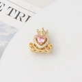 Detailed view of a gold-plated crown pumpkin carriage charm with pink heart zircon - Gold / Pink Zirconia (02#) / 15mm