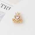 Macro view of gold plated heart charm with purple zircon and crown detail for jewelry diy - Gold / Purple Zirconia (03#) / 15mm