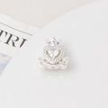 Macro shot of silver plated heart crown carriage charm with zircon stones for DIY jewelry - Silver / White Zirconia (05#) / 15mm