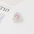Macro detail of pumpkin carriage charm with pink heart zircon and silver crown for DIY jewelry - Silver / Pink Zirconia (06#) / 15mm