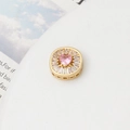 Macro shot of gold square spacer bead with pink heart stone and zircon pave setting - 02# Pink Heart Round Rectangle (13mm)