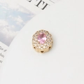 Macro view of gold-plated spacer bead with pink oval zircon and double halo crystals - 12# Pink Oval Radial Lace (16*14mm)