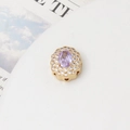Detailed side view of gold floral pendant with purple stone and heart cut-outs - 13# Light Purple Oval Double Flower Cluster (16*14mm)