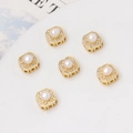 18K gold plated square spacer beads with freshwater pearl and zircon for DIY jewelry - 9mm / Gold