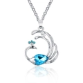 Elegant peacock crystal necklace with a large sky blue teardrop gemstone and white diamonds - Sea Blue (026-1-42)
