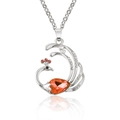 Detailed peacock pendant featuring large orange teardrop crystal and colorful rhinestones - Lotus Red (026-5-42)