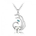 Elegant crystal peacock pendant necklace with blue stones and teardrop crystal - White (026-6-42)