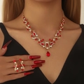 Vintage-Schmuckset in Gold mit roten Tropfenkristallen und passenden Ohrringen - Goldbasis Roter Steinstil (01)