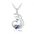 Peacock crystal pendant necklace featuring a purple pear-shaped stone and silver chain - Deep Purple (026-4-42)